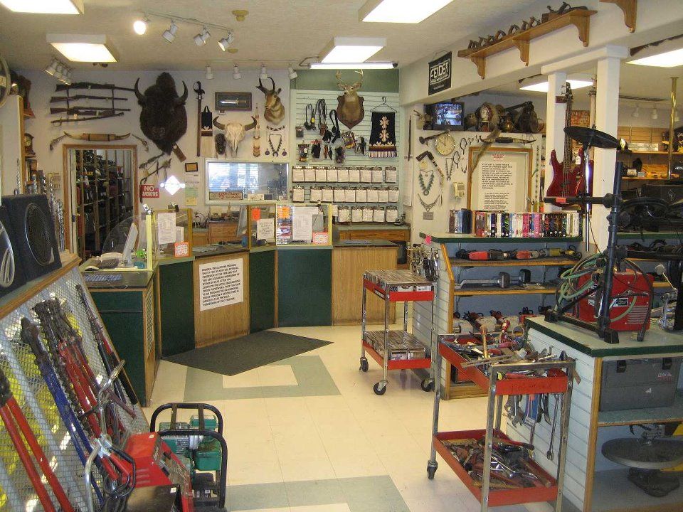 items pawned at pawnshops, including jewelry, electronics, and tools